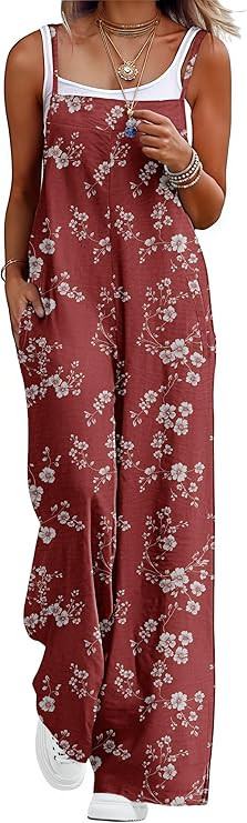 Lepunuo Womens Casual Loose Jumpsuits Summer Boho Wide Leg Rompers Sleeveless Overalls with Pocke... | Amazon (US)