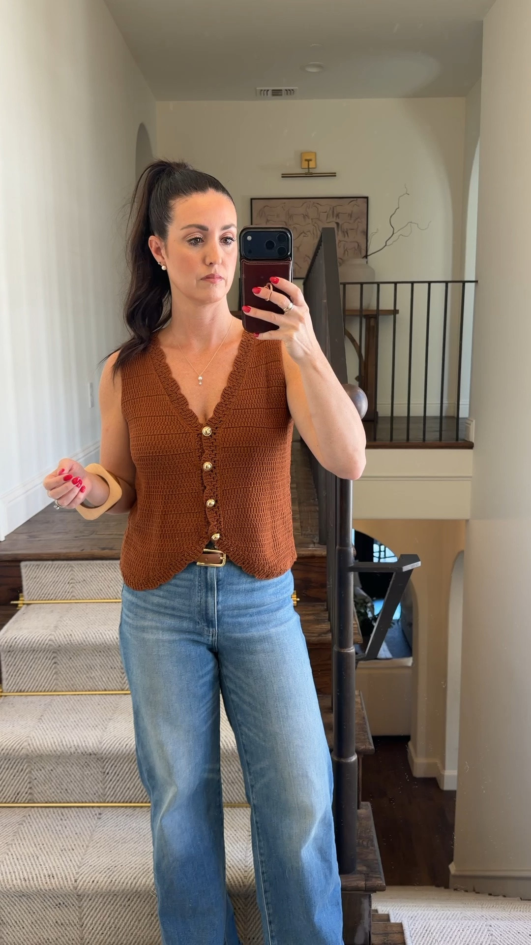 Easy early summer casual outfit! Crochet tank from Amazon and the best jeans ever!