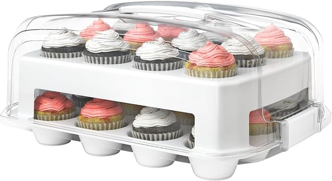 Cupcake Carrier, White Cupcake Holder Carries 24 Standard-Size Cupcakes, Muffin Traveler Two Tier... | Amazon (US)
