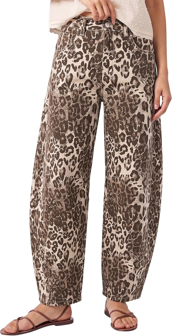 luvamia Barrel Jeans Women High Waisted Baggy Leopard Cheetah Denim Pants | Amazon (US)