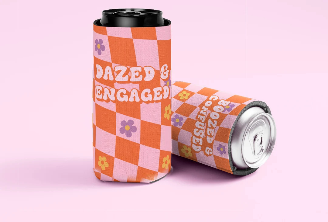 Dazed and Engaged Can Cooler Boozed and Confused Stubby Holder Retro Bachelorette Slim Can Holder... | Etsy (US)