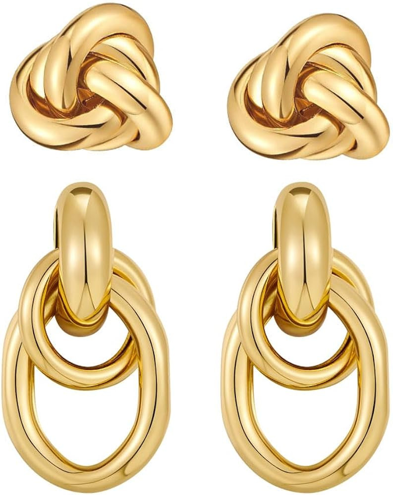 Knot Earrings Gold Chunky Geometric Earrings Statement Drop Dangle Earrings Jewelry for Women | Amazon (US)