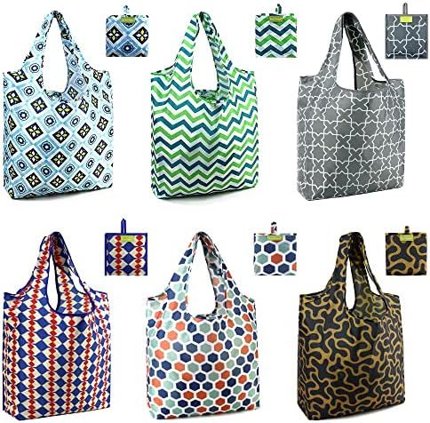 BeeGreen 6 Pack Geometric Reusable Grocery Shopping Bags Xlarge 50LBS Foldable Reusable Bags with... | Amazon (US)