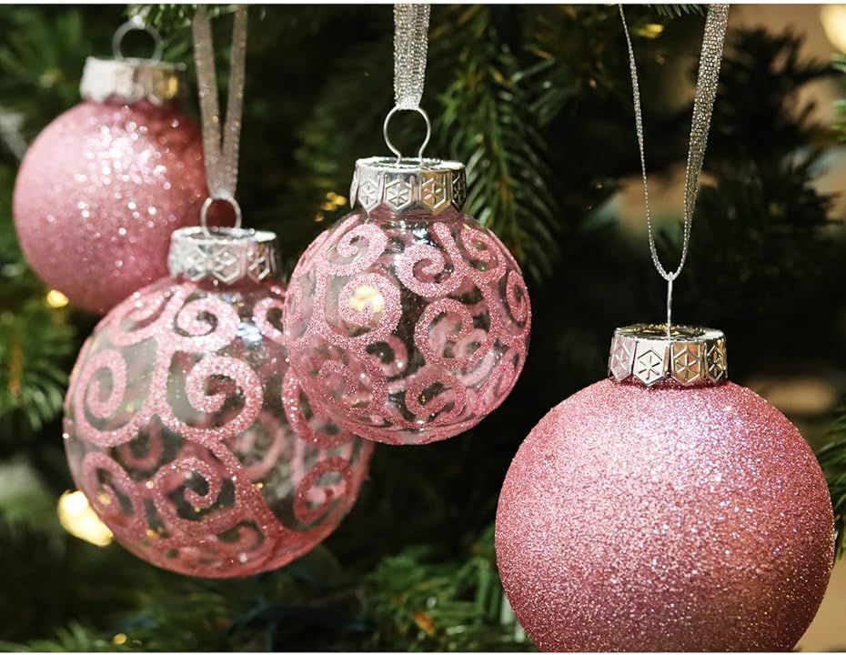 Sleetly Pink Christmas Ornaments, Shatterproof Pink Ornaments for Christmas Tree, Snowball and Swirl | Amazon (US)