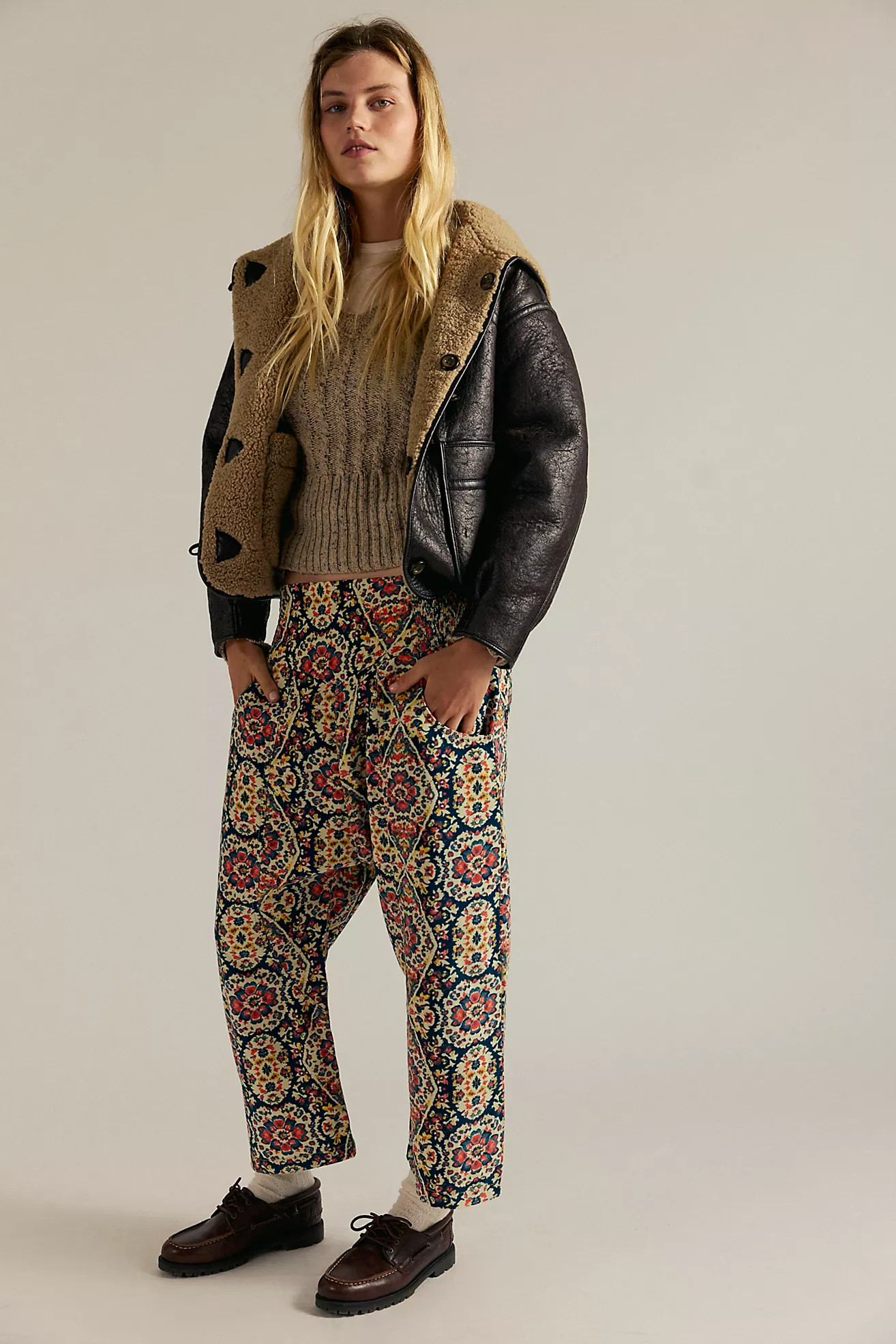 We The Free Lunan Crop Harem Cord Printed Jeans | Free People (Global - UK&FR Excluded)