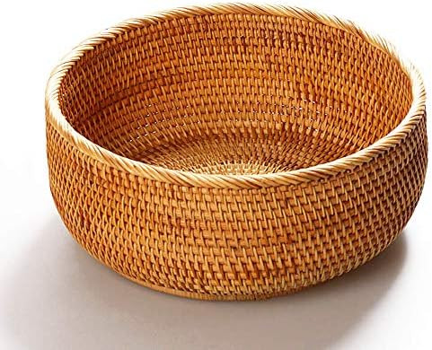 AMOLOLO Hadewoven Round Rattan Fruit Basket Wicker Food Tray Weaving Storage Holder Dinning Room ... | Amazon (US)