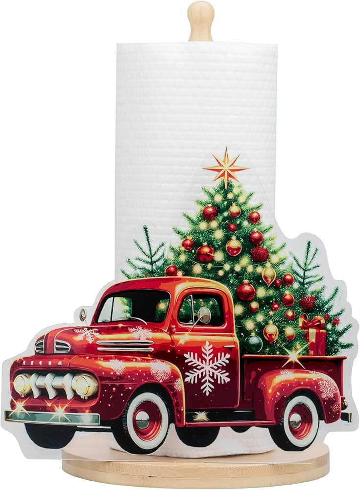 Christmas Paper Towel Holder - Wooden Countertop Dispenser with Acrylic Christmas Tree Design, Fe... | Amazon (US)