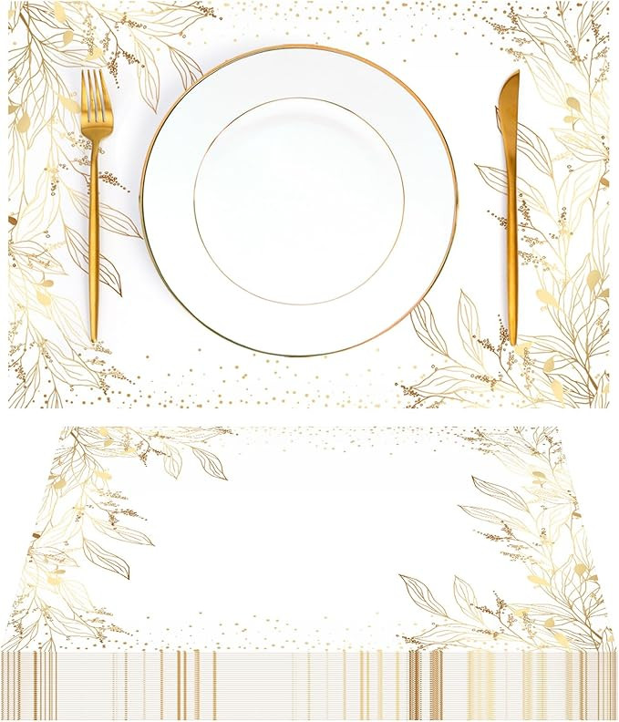 50 Pack Golden Leaves Paper Placemats Disposable Golden Polka Dots Paper Place Mats 11 x 17 Inch ... | Amazon (US)
