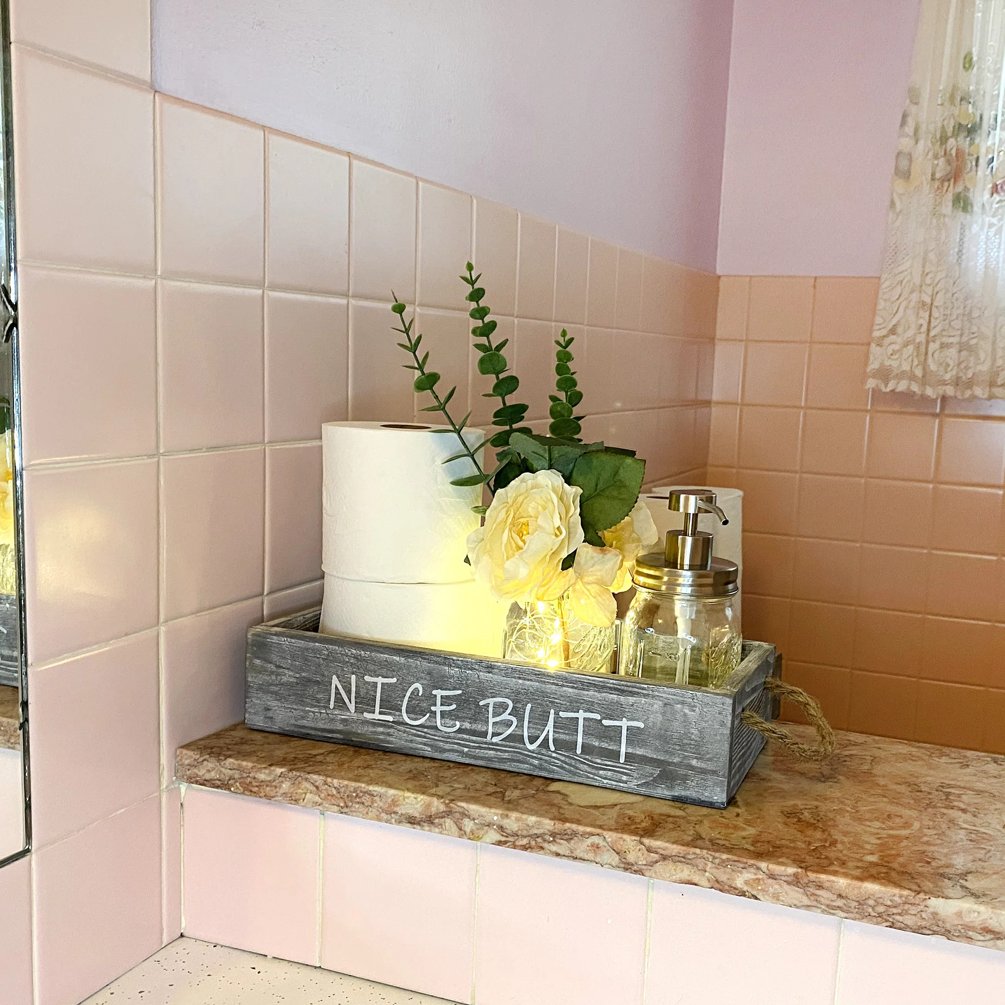 Rustic Wood Bathroom Decor Box Toilet Paper Holder with Mason Jar & LED Fairy Lights,Small | Wayfair North America