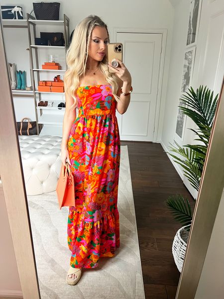 MACY15 for 15% off! Beach dress. Vacation style. Tropical dress. Maxi dress. Orange dress. Resort style. Avara 

#LTKtravel #LTKSeasonal