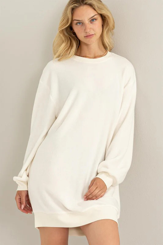 Girlfriend Sweatshirt Mini Dress Cream / S | Casual Chic Boutique