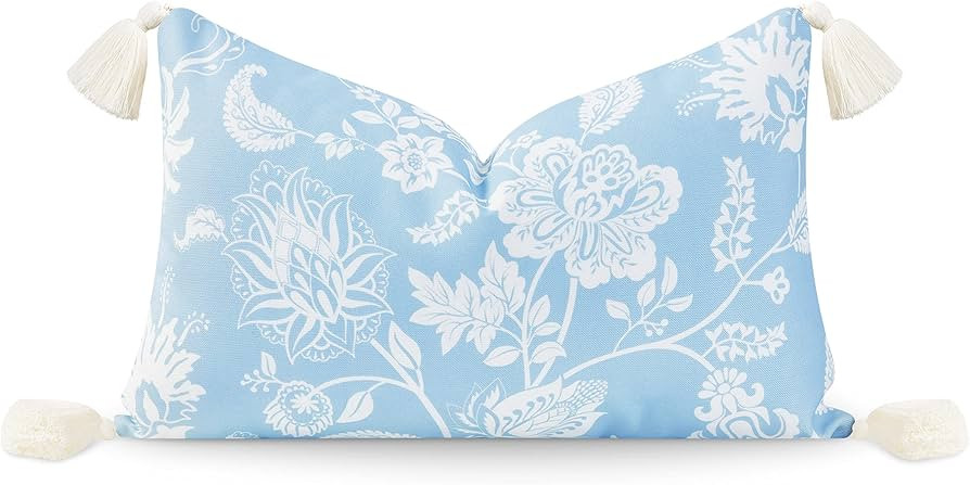 Hofdeco Premium Coastal Hampton Style Patio Indoor Outdoor Lumbar Pillow Cover Only, 12"x20" Wate... | Amazon (US)