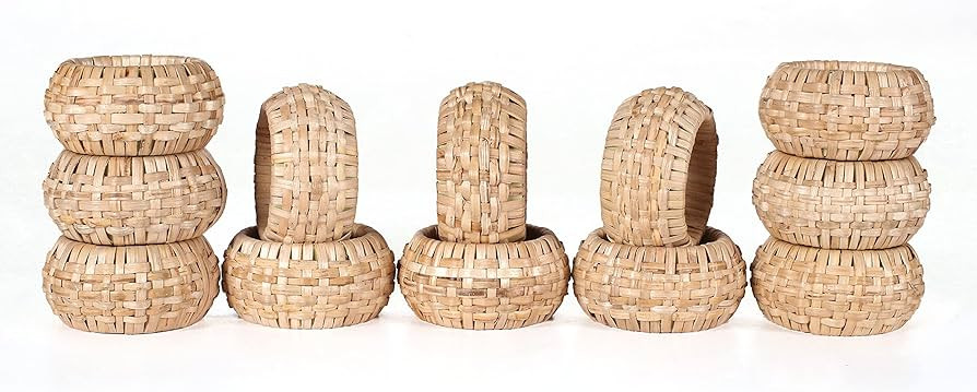 Woven Napkin Rings Set of 12, Farmhouse Napkin Rings Handmade by Natural Cane Plastic, Rattan Nap... | Amazon (US)