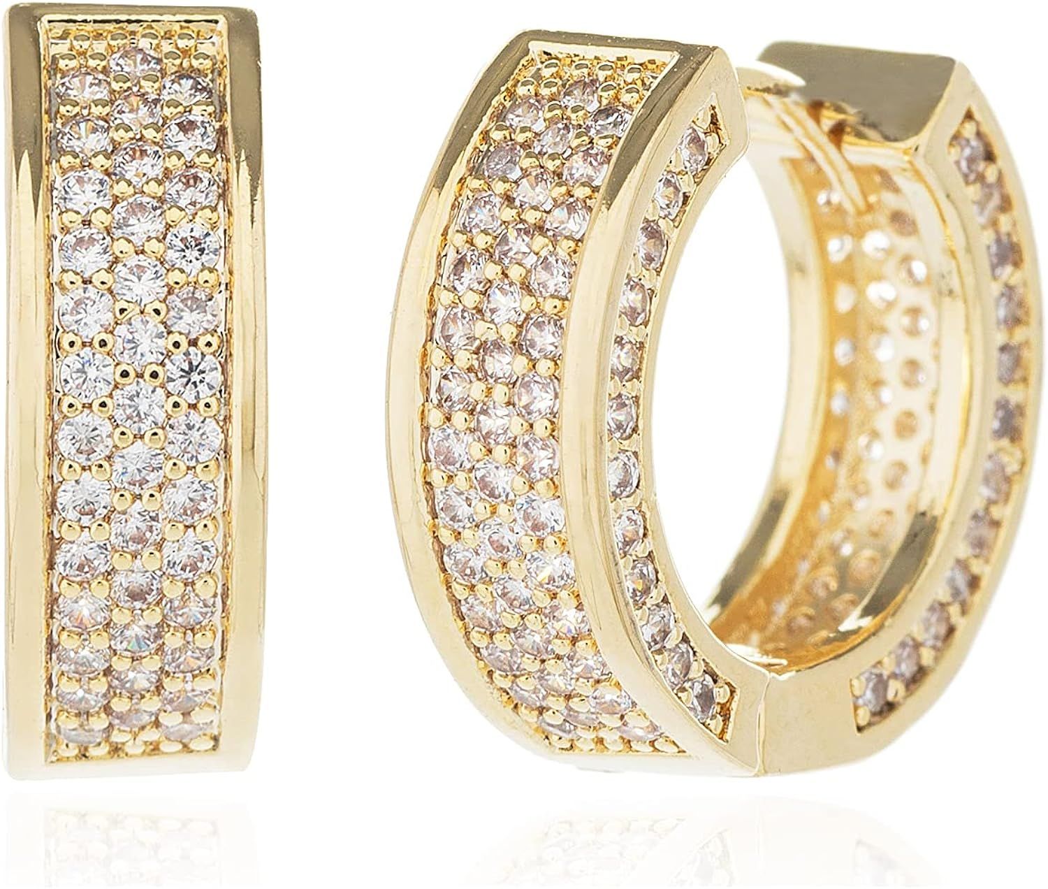 14K Gold Plated/White Gold Plated Cubic Zirconia Huggie Cuff Earrings for women Hoop Earrings Pla... | Amazon (US)