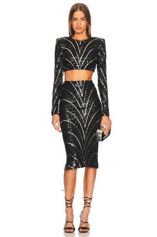 Michael Costello x REVOLVE Leonie Crop Top in Black & Silver from Revolve.com | Revolve Clothing (Global)