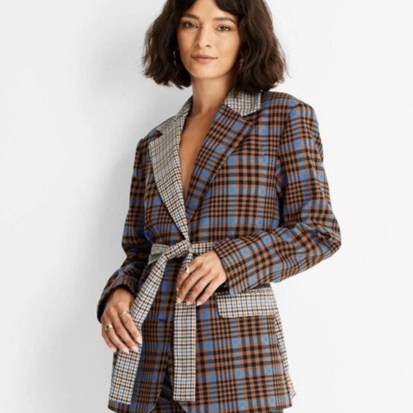 FUTURE COLLECTIVE x KAHLANA BARFIELD BROWN TIE FRONT CHECK BLAZER SIZE XS | Poshmark