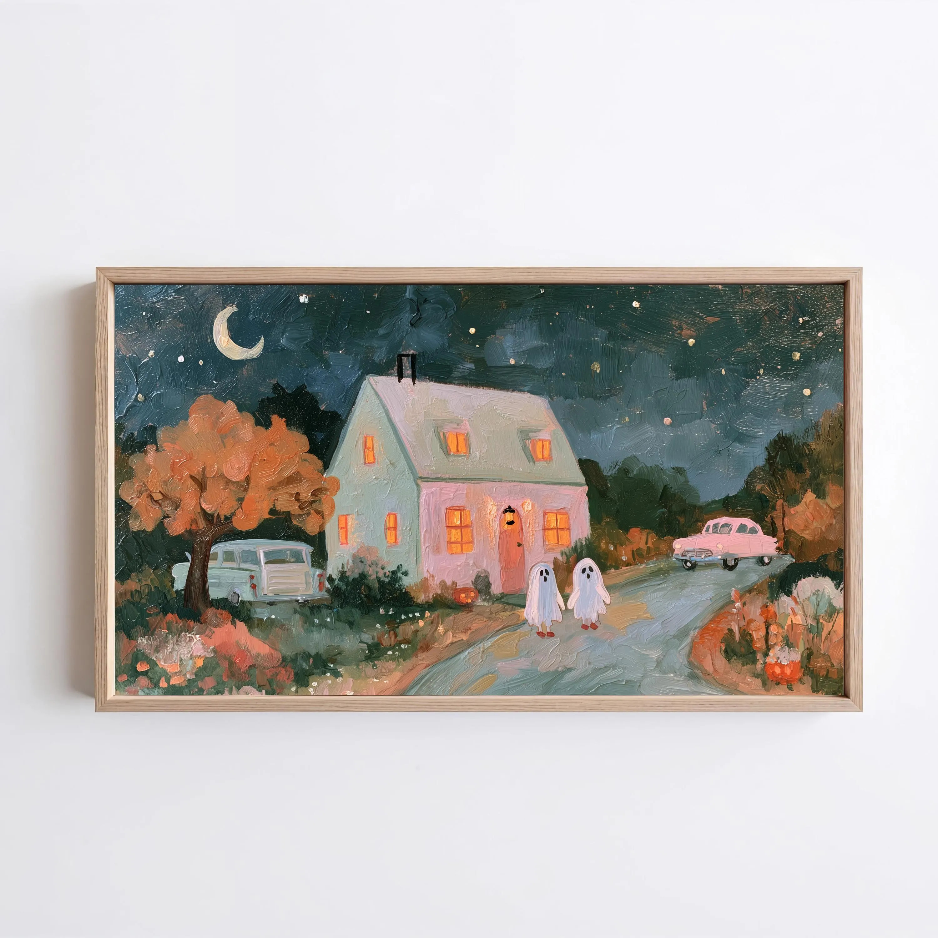 Retro Halloween House Frame TV Art, Vintage Ghost Night Painting, 4K Samsung TV Download | Etsy (Global)