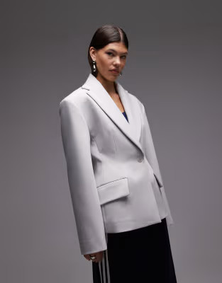 ASOS DESIGN sculpted cinched waist blazer in light gray | ASOS (Global)