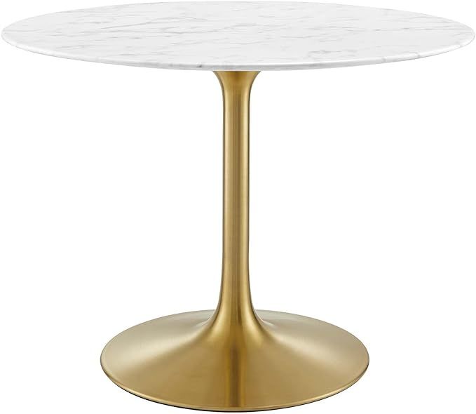 Modway Lippa 40" Mid-Century Dining Table with Round Artificial Marble Top in Gold White | Amazon (US)