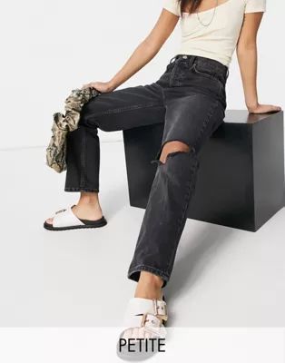 Tosphop Petite washed ripped Dad jeans in black | ASOS (Global)