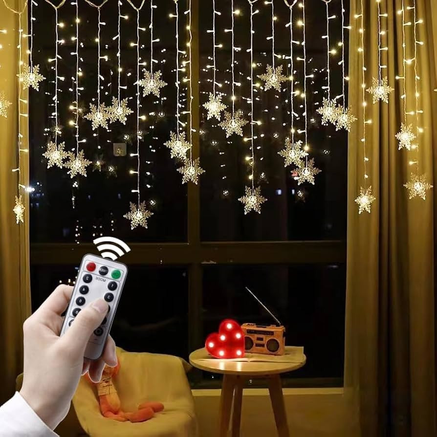 LED Christmas Curtain Lights,Snowflake Lights Decorations with Remote Control,USB Powered 24 Snow... | Amazon (US)