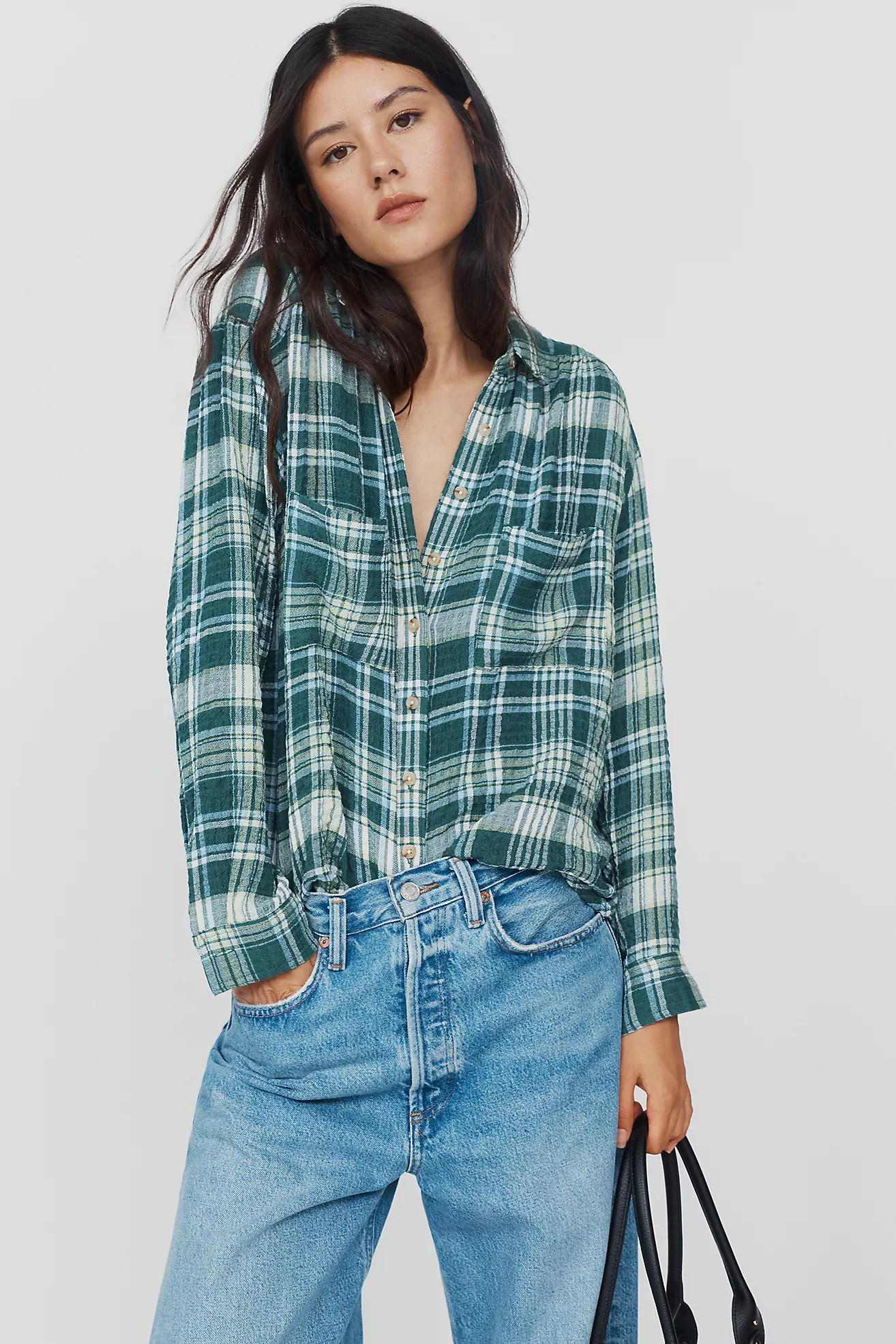 Pilcro Hadley Relaxed Plaid Buttondown Shirt | Anthropologie (US)