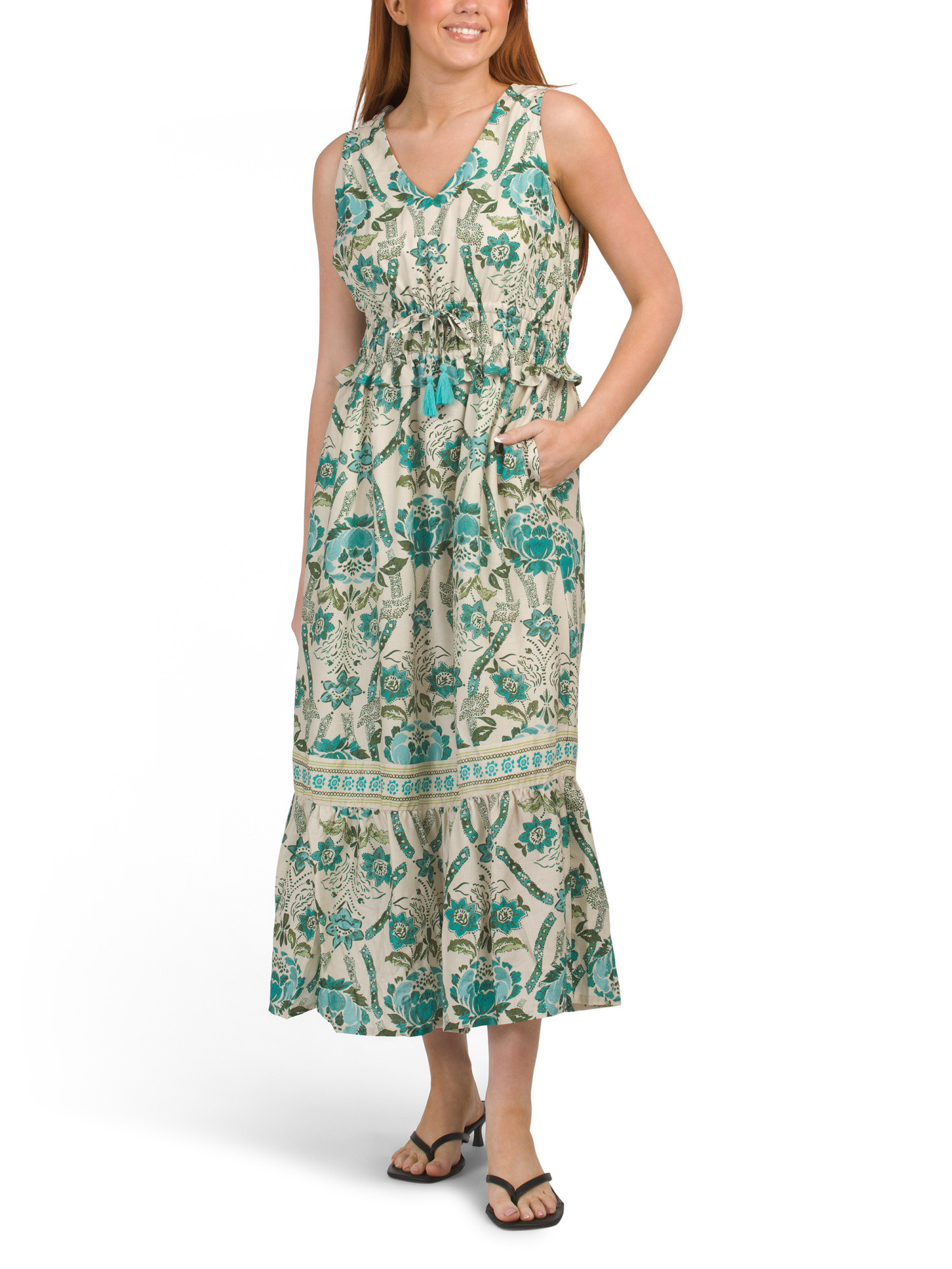 Linen Blend Sleeveless Floral Maxi Dress | Casual Dresses  | Marshalls | Marshalls