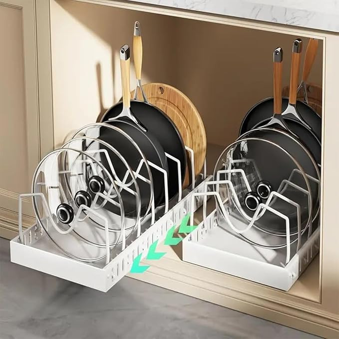 2 Pack Pull Out Pots and Pans Organizer Rack for Cabinet and Countertop, Pull Out Cabinet Organiz... | Amazon (US)