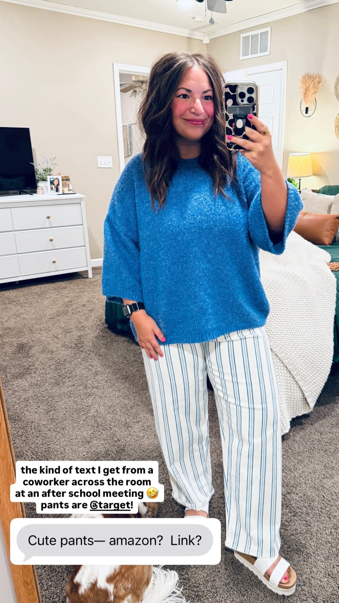 the kind of text I get from a coworker across the room at an after school meeting 🤣 pants are @Target 