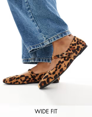 ASOS DESIGN Wide Fit Lottie Mary Jane ballet flats in leopard | ASOS (Global)