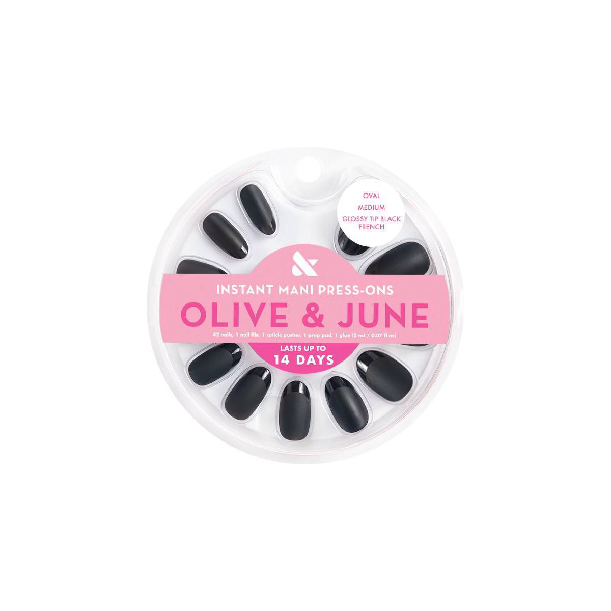 Olive & June Press-On Fake Nails - M Oval - Glossy Tip Black French - 42ct | Target