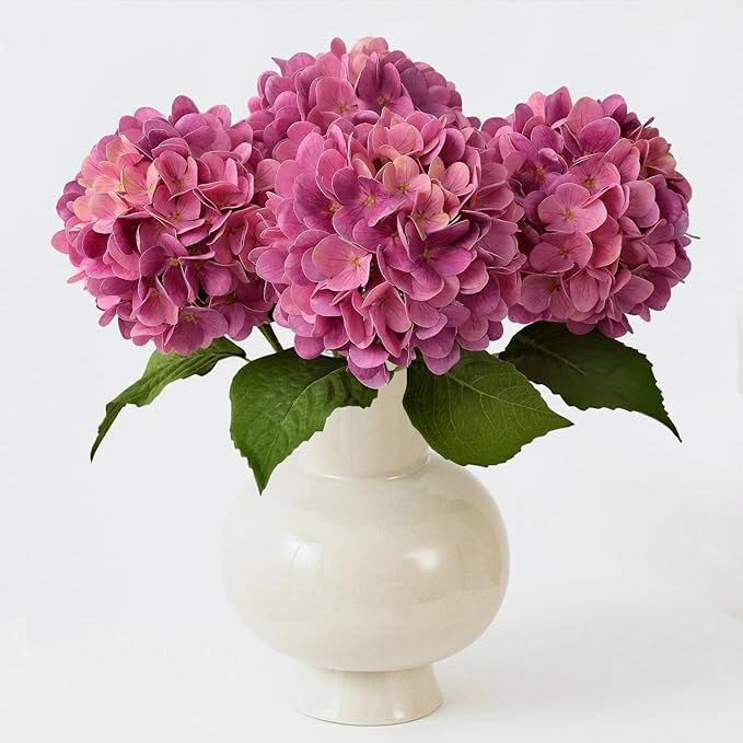 Magenta Hydrangea Artificial Flowers 4PCS 19.6 inch Silk Real Touch Latex Lifelike Hydrangea Flow... | Amazon (US)