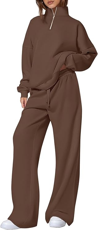 PRETTYGARDEN Womens Casual Two Piece Sets Fall 2025 Outfits Quarter Zip Sweatshirts Straight Leg ... | Amazon (US)