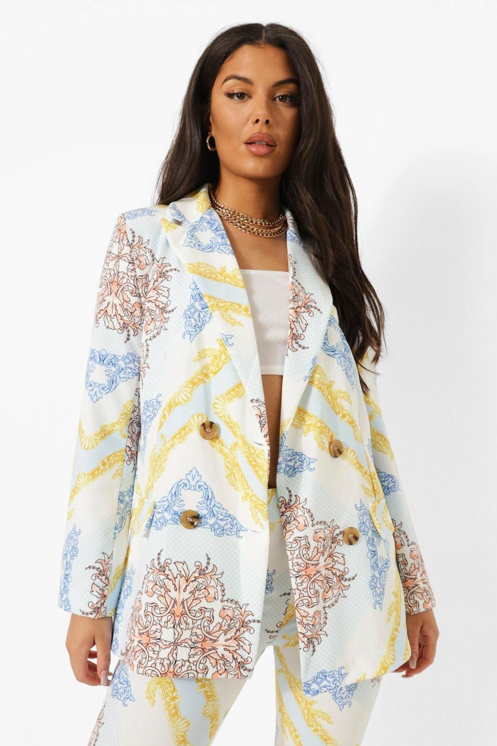 Scarf Print Tailored Double Breasted Blazer | Boohoo.com (UK & IE)