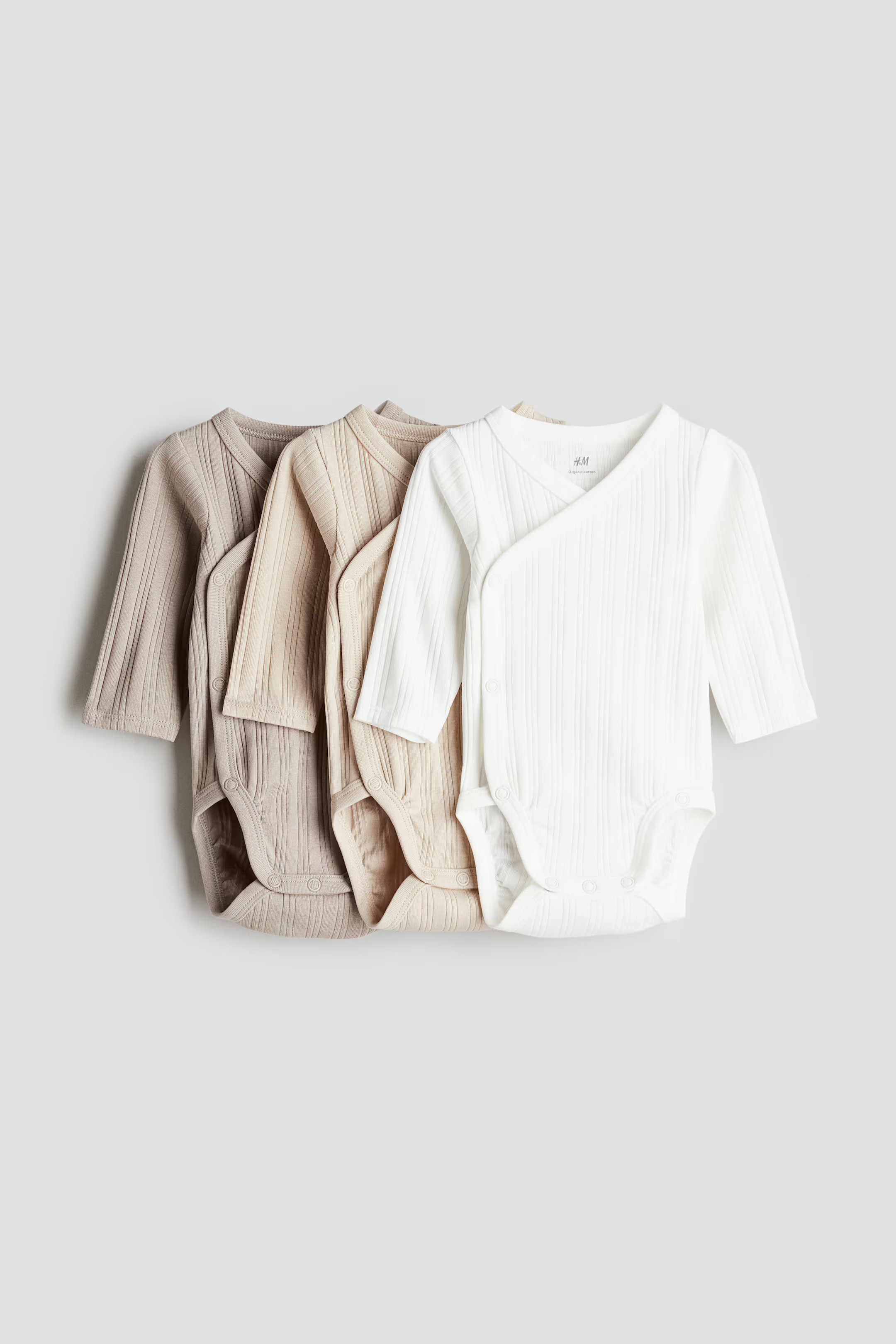 3-pack Ribbed Wrapover Bodysuits - Light taupe/light beige - Kids | H&M US | H&M (US + CA)