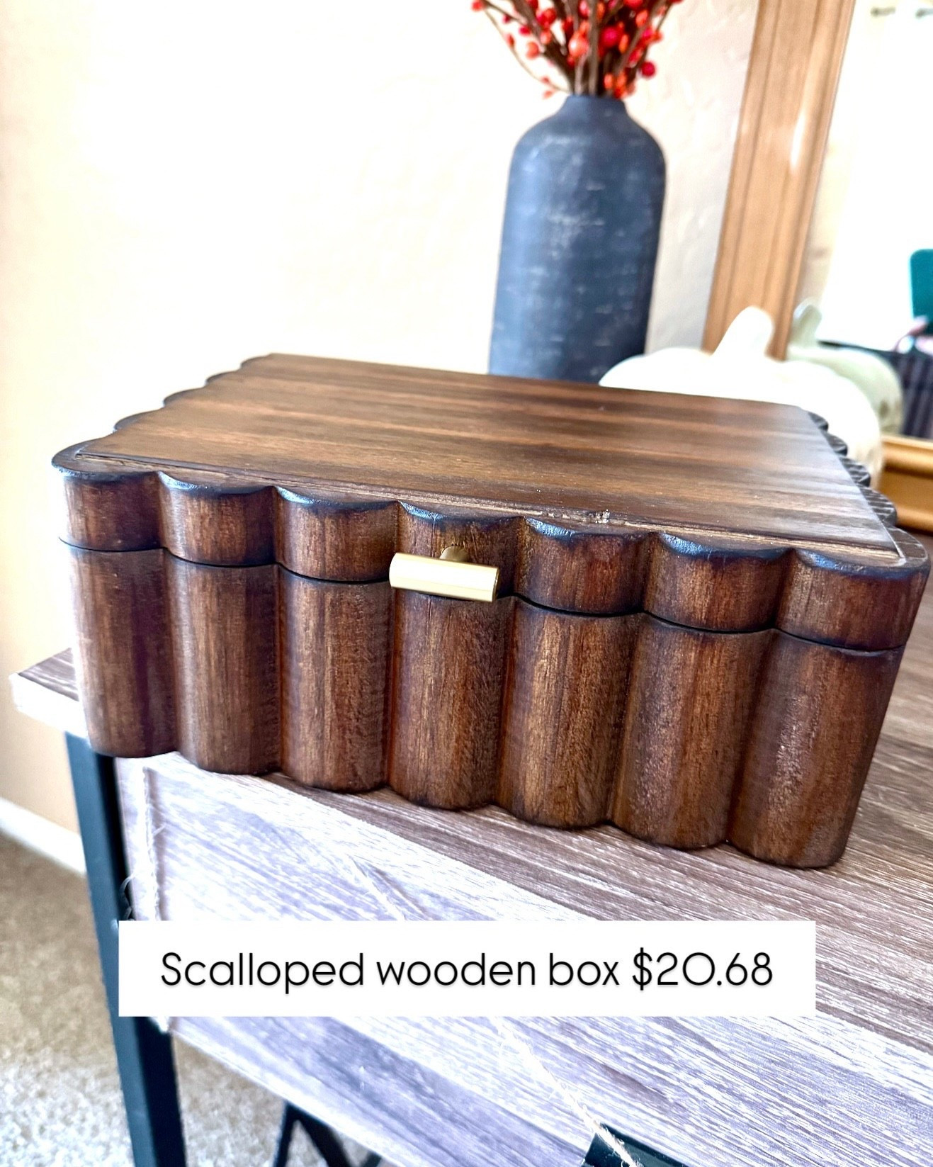 Beautiful Scalloped Wooden Jewelry Box from Walmart. I had to have it! Better Homes & Gardens brand, only $20. Great to keep your jewelry organized! And it makes a gorgeous piece of decor.




Walmart fall decor, Trinket Organizer with Lid, Decorative Storage for Rings, Earrings, Keepsakes, Nightstand or Dresser Display, Natural Wood Finish, gift idea, gift for her, walmart favs, walmart home finds 

#LTKFamily #LTKFindsUnder50

#LTKHome #LTKBeauty #LTKKids #LTKSeasonal