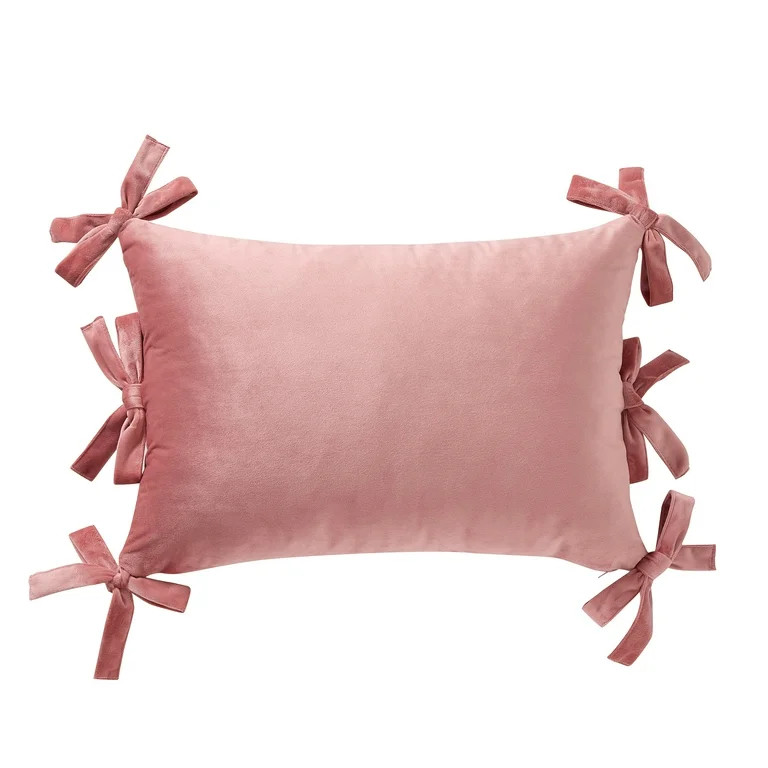 Home Decor Collection 14" x 20" Blush Pink Velvet Bow Oblong Decorative Pillow | Walmart (US)
