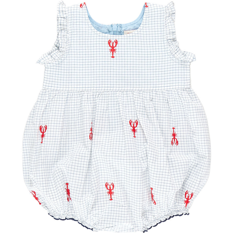 Baby Girls Kelsey Ruffle Print Bubble, Lobster Check | Maisonette