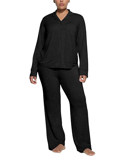 AnotherChill Women's Pajamas Set Long Sleeve Button Down Ribbed Knit 2 Piece Sleep Sets Loungewea... | Amazon (US)