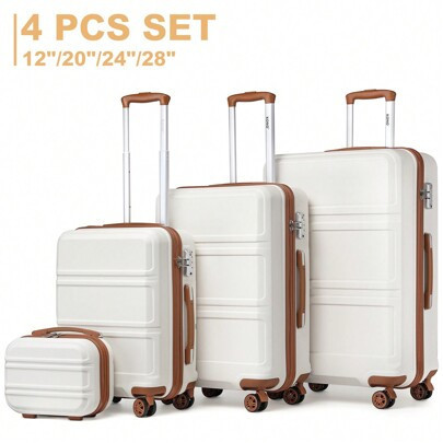 4-Piece ABS Luggage Set 12"/20"/24"/28" Lightweight Water-Resistant With TSA Lock And Telescopic Handle Ideal For Business Travel Suitable For Men & W | SHEIN