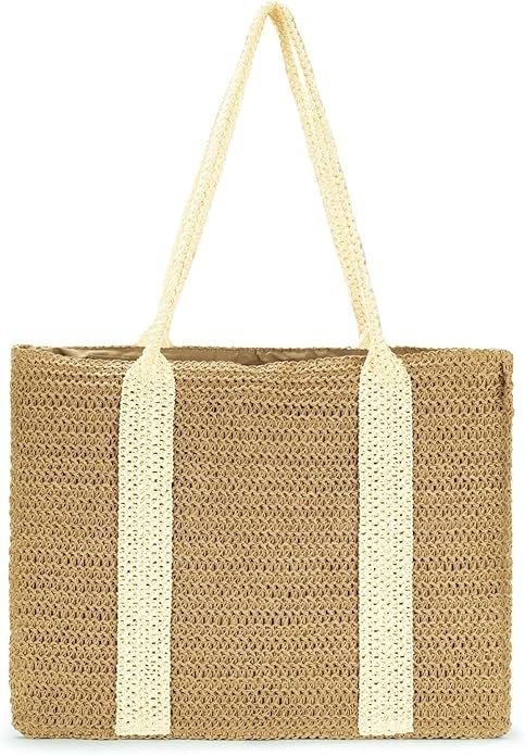 Vipost Straw Beach Tote Bag for Women Large Summer Woven Straw Bag Lightweight Foldable Shoulder ... | Amazon (US)