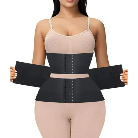 Waist Trainer for Women - Waist Wrap with Loop Design Plus Size Tightness Adjustable & Non-Slip Flexible for Stomach Lower Belly Fat Post Partum Black Adjustable | Walmart (US)