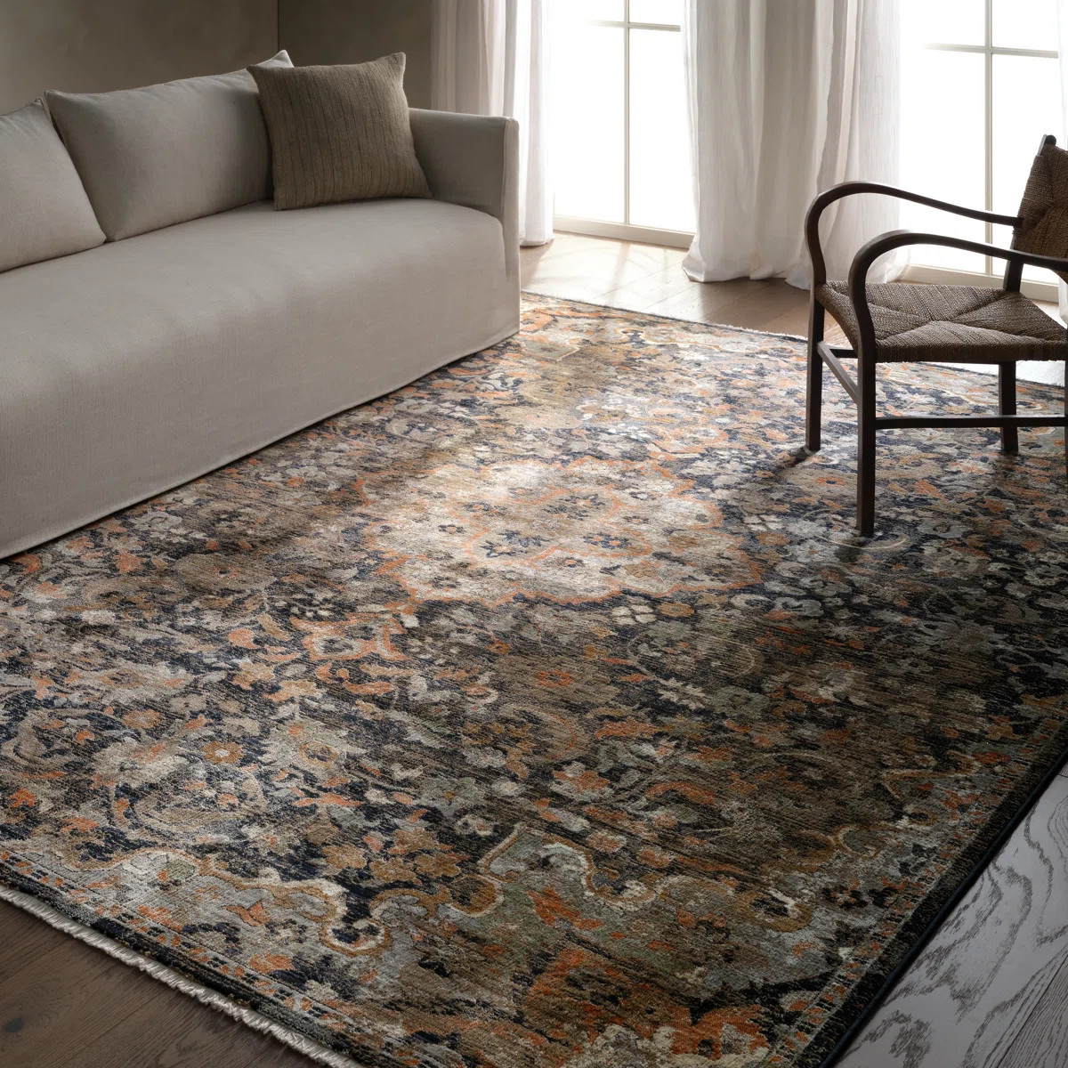Finnuala Soft Power-Loomed Oriental Area Rug with Distressed Medallion | Wayfair North America