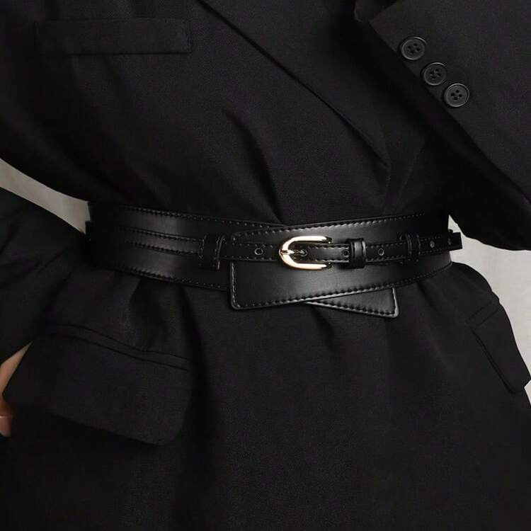 New Chic Korean Style Women's Belt Strong Durable Denim Decorative Skirt Accessory Plain Casual PU Leather Buckle | SHEIN