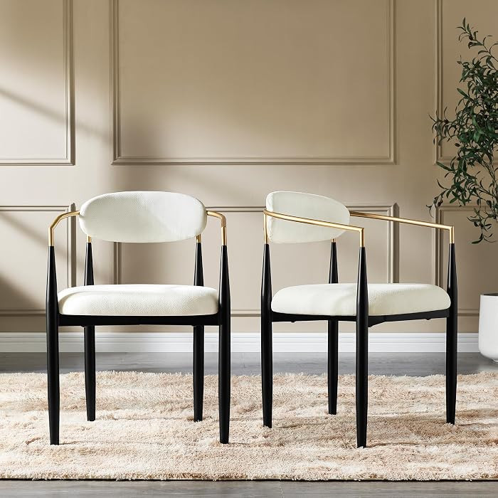 Morden Fort Dining Chairs Set of 2 with Arms, Modern Chenille Upholstered Dining Room Chairs, Bla... | Amazon (US)