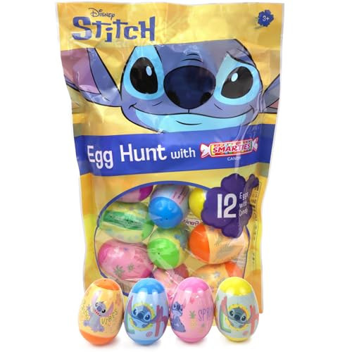 Disney Stitch Pre-Filled Easter Eggs, Smarties Candy Inside, Basket Stuffer or Egg Hunt Supplies,12 Total Eggs | Amazon (US)