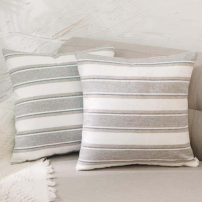 NATUS WEAVER Stripe Pillow Case Soft Faux Linen Decorative Throw Cushion Cover Pillowcase with Hi... | Amazon (US)