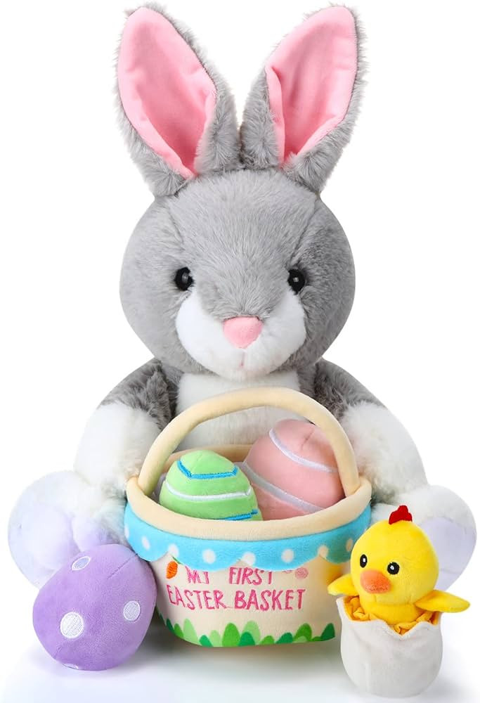6 Pieces My First Plush Egg Basket 14 Inch Plush Easter Bunny Rabbit Stuffed Animal with Plush Ea... | Amazon (US)