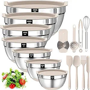 AIKKIL Mixing Bowls with Airtight Lids, 20 piece Stainless Steel Metal Nesting Bowls, Non-Slip Si... | Amazon (US)