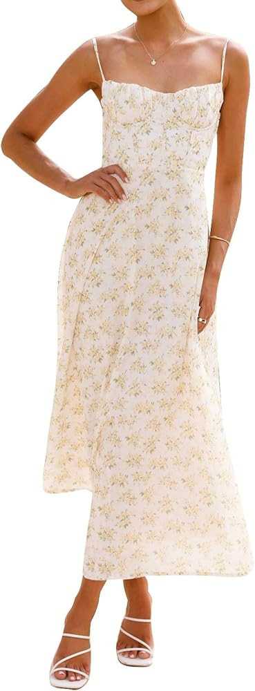 Women's 2025 Sweetheart-Neck Empire Waist Swing Flowy Spaghetti Strap Floral Wedding Beach Maxi D... | Amazon (US)